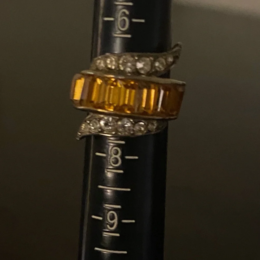 Vintage EMMONS Mid-Century Citrine Crystal Cocktail Ring | Adjustable (Sz 5–7)